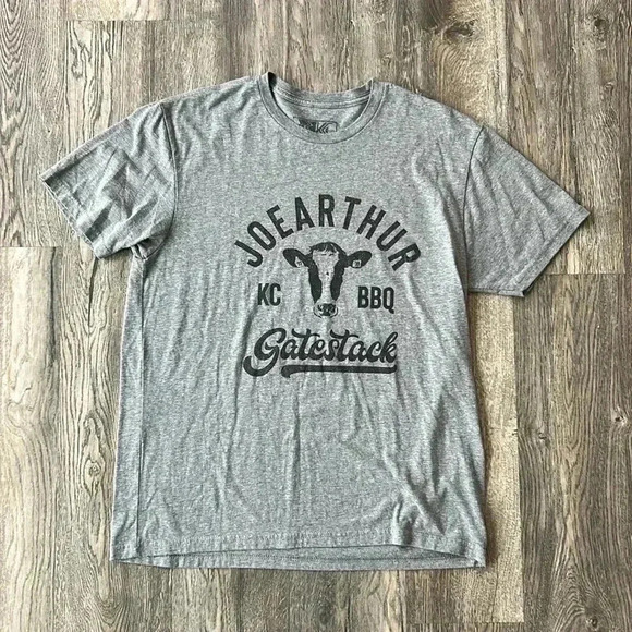 Three KC Shirt Gray Joe Arthur Gatestack Cow Head Tee Size Large Ted Lasso BBQ - Picture 2 of 8